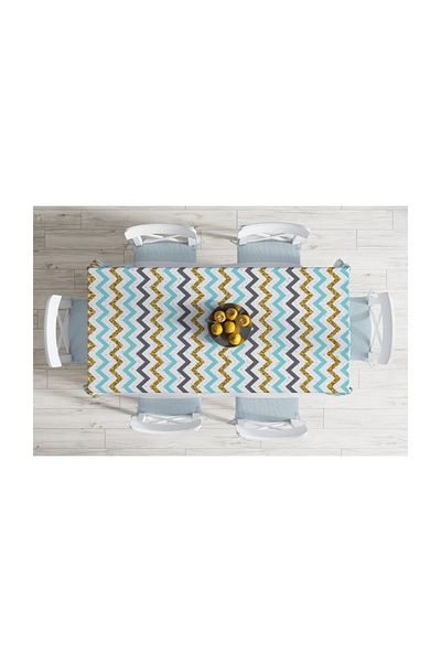 Realhomes Față de masă albastru gri auriu cu model în zig-zag cu design special rezistent la pete-120x140 cm