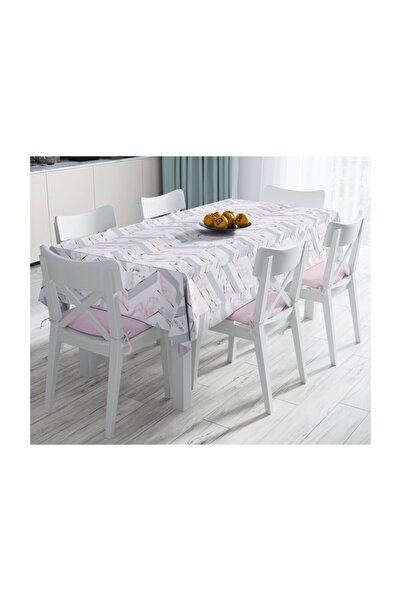 Realhomes Geometric Patterned Modern Stain Resistant Tablecloth with Marble Floor-140x260 Cm