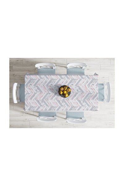 Realhomes Geometric Patterned Modern Stain Resistant Tablecloth with Marble Floor-140x260 Cm