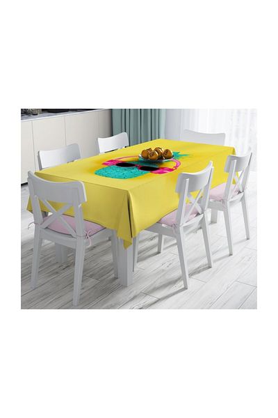 Realhomes Față de masă modernă anti-pete cu fundal galben și detaliu ananas - 140 X 180 cm