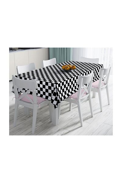 Realhomes Fata de masa decorativa rezistenta la pete cu model in carouri alb-negru-120x140 cm