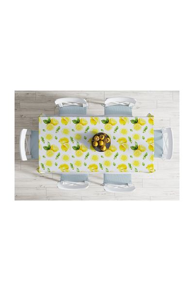 Realhomes Față de masă anti-pete, imprimată digitală cu model Lemon pe podea albă-120x140 cm