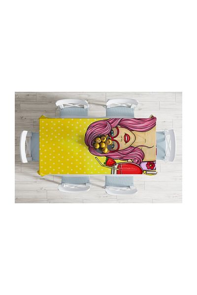 Realhomes Fata de masa decorativa rezistenta la pete Popart Girl cu fundal galben - 140x180 cm