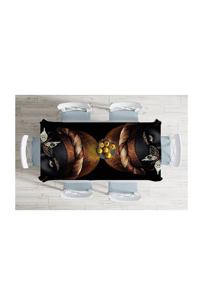 Realhomes Față de masă decorativă rezistentă la pete pentru femei, auriu, negru-140x220 cm