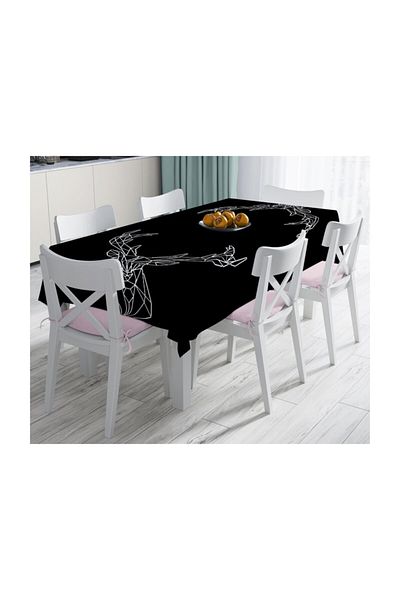 Realhomes Față de masă modernă anti-pete cu fundal negru și desen geometric de cerb-140x260 cm