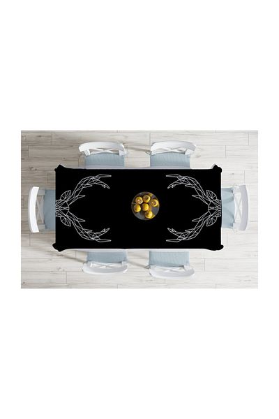 Realhomes Față de masă modernă anti-pete cu fundal negru și desen geometric de cerb-140x260 cm