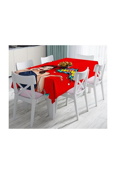 Realhomes Față de masă modernă rezistentă la pete Popart Wow cu fundal roșu - 140 X 180 cm
