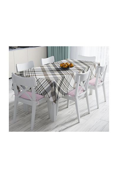 Realhomes Față de masă decorativă, rezistentă la pete, cu model în carouri, crem, imprimată digitală - 140 X 180 Cm