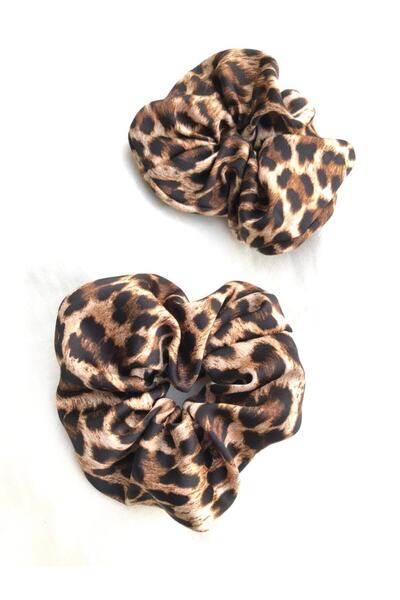 İnci Accessories 2' Šifonska tkanina Sa leopard dezenom Gumena kopča