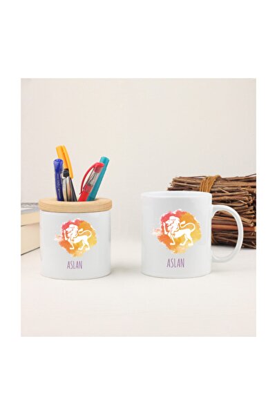 MMAShop Kupa Bardak Ve Kalemlik Seti Aslan Burcu