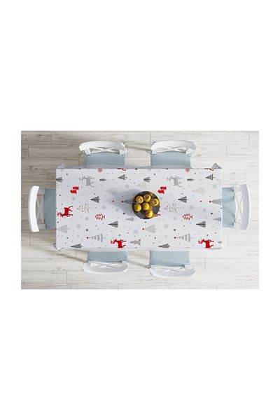 Realhomes Căprioare și copaci roșii Conceptul de Anul Nou Față de masă anti-pete, imprimată digitală-140x220 cm
