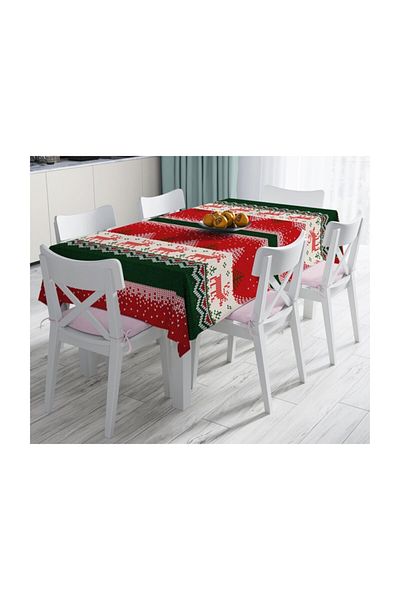 Realhomes Fata De Masa Decorativa Imprimata Cerbi Si Pomi De Craciun Rezistenta La Pete-140x220 Cm