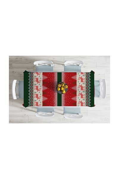 Realhomes Fata De Masa Decorativa Imprimata Cerbi Si Pomi De Craciun Rezistenta La Pete-140x220 Cm