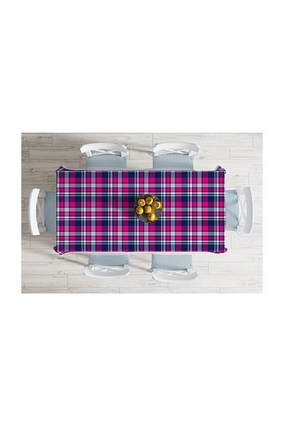 Realhomes Față de masă decorativă rezistentă la pete cu model în carouri roz bleumarin - 140 X 180 Cm