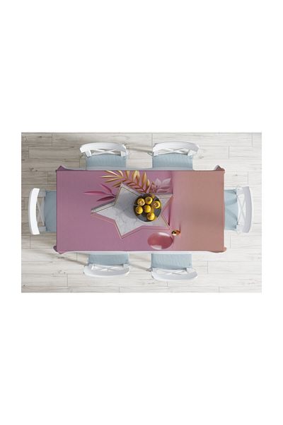 Realhomes Față de masă decorativă rezistentă la pete cu model 3D de fundal roz modern - 140 X 180 cm