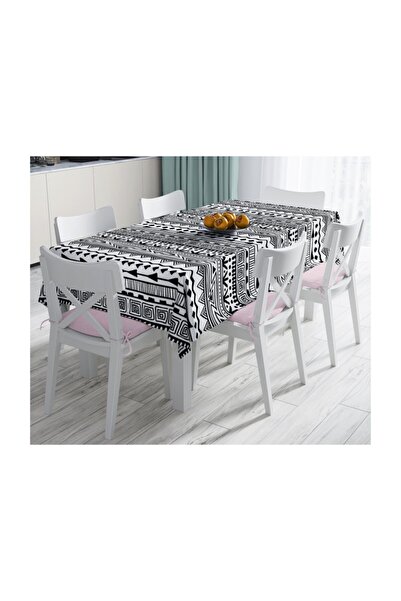 Realhomes مفرش طاولة حديث مقاوم للبقع باللونين الأبيض والأسود مزخرف بزخارف أف...