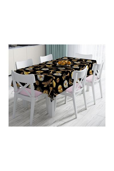 Realhomes Față de masă Obiecte Etnice pe Fond Negru 120x140 cm