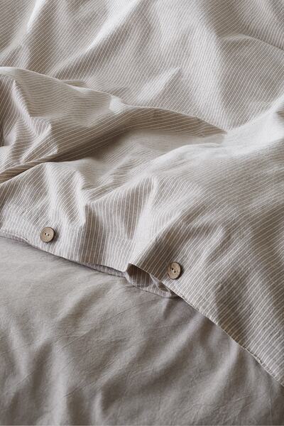 Berolige 100% Cotton Double-Size Pre-Washed Yarn-Dyed Striped Bedding Set, Brown