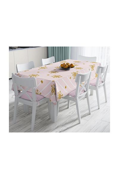 Realhomes Față de masă cu design special, rezistentă la pete, cu detaliu fulg de zăpadă pe podea roz - 140 X 180 cm
