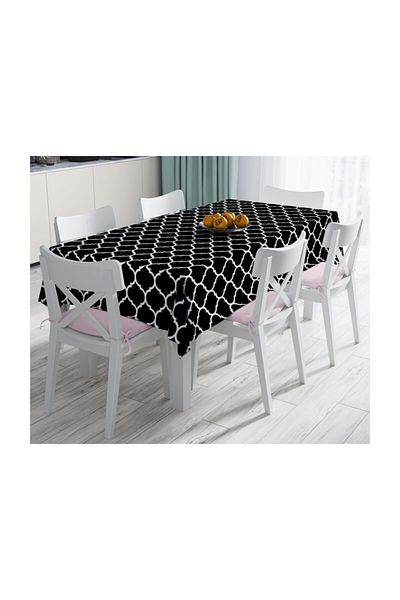 Realhomes Față de masă neagră, rezistentă la pete, imprimată digitală cu model Ogea-140x220 cm