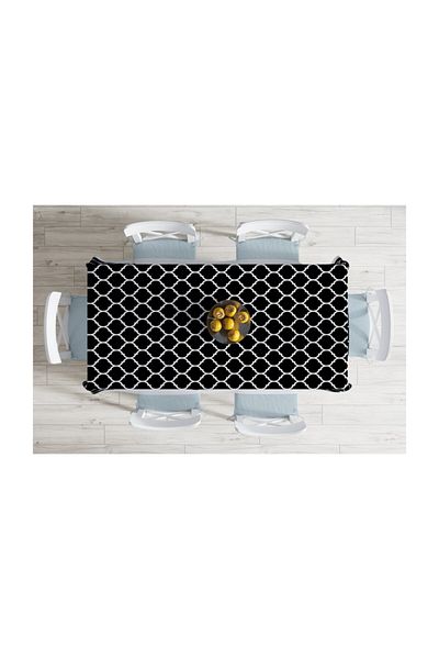 Realhomes Față de masă neagră, rezistentă la pete, imprimată digitală cu model Ogea-140x220 cm