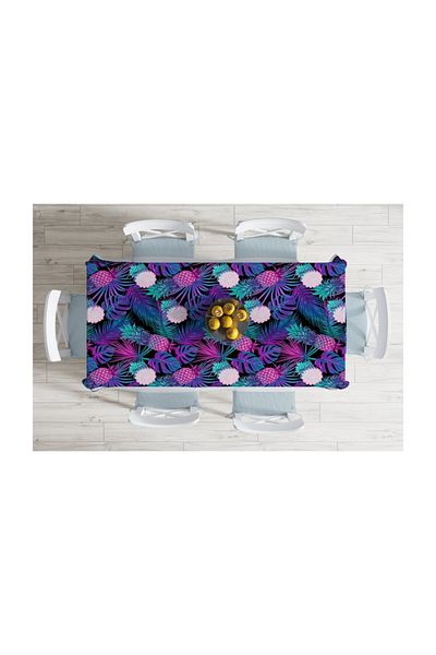 Realhomes Față de masă, rezistentă la pete, cu model tropical, albastru marin-140x260 cm