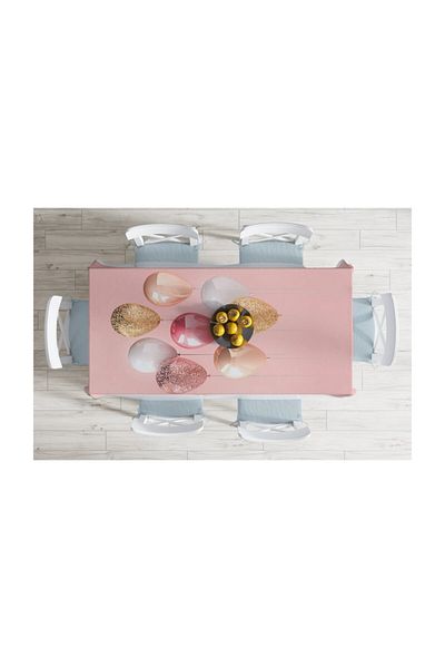 Realhomes Pink Floored Balloons Patterned Stain Resistant Tablecloth-140x260 Cm