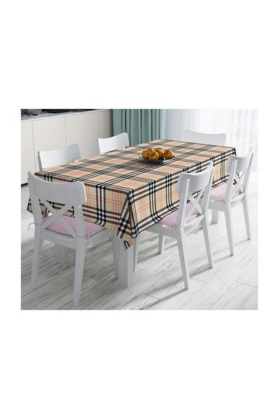 Realhomes Față de masă decorativă rezistentă la pete cu model în carouri crem - 140 X 180 cm