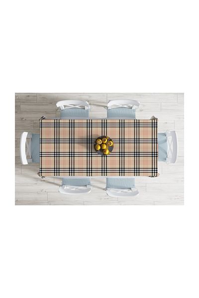 Realhomes Față de masă decorativă rezistentă la pete cu model în carouri crem - 140 X 180 cm