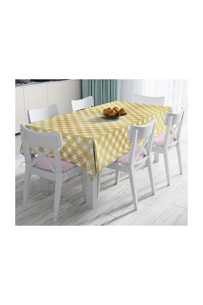 Realhomes Față de masă modernă rezistentă la pete cu design special detaliat auriu cu artă geometrică-120x140 Cm