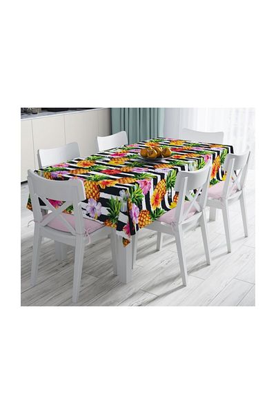 Realhomes Ananas colorați cu fundal negru Față de masă cu design special rezistent la pete