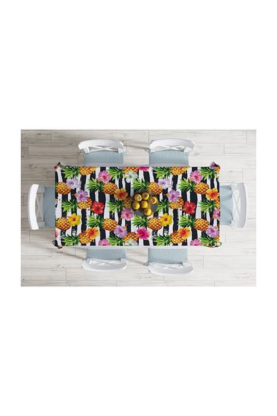 Realhomes Ananas colorați cu fundal negru Față de masă cu design special rezistent la pete