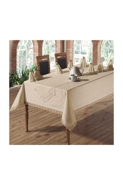 Epelux طقم مفرش طاولة من الدانتيل الفرنسي كابتشينو 160x220