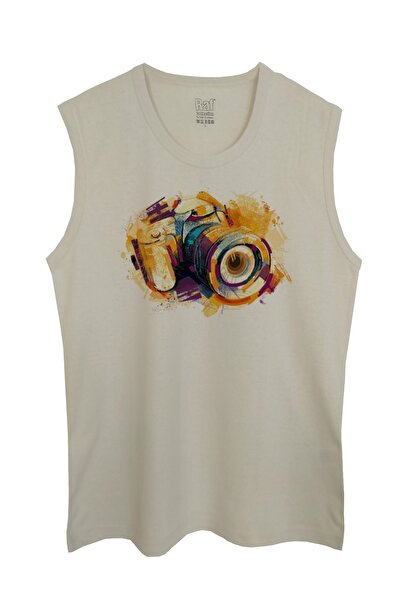 Raf Coll Ανδρικό μπλουζάκι με εμπριμέ αμάνικο πέτρινο χρώμα