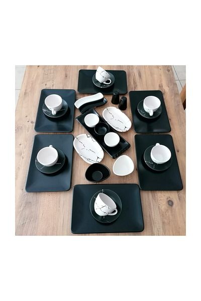 Demet Çeyiz Set Breakfast 30 Pieces 6 Person Matte Black Siera