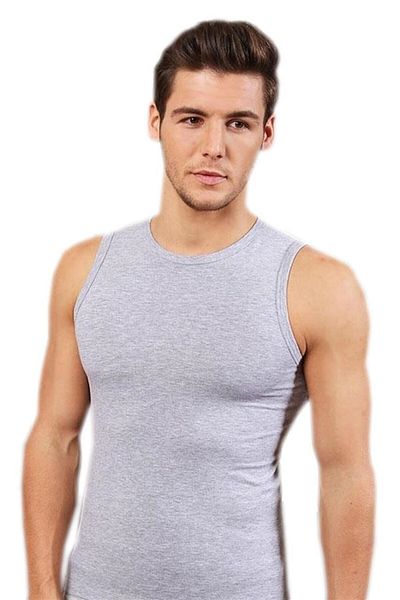 Berrak Men's Gray Cotton Ribbed Sleeveless Gray Badi Tank Top 6 Pack 1013
