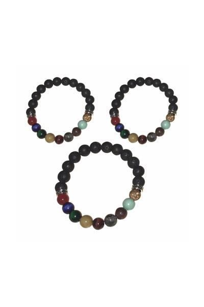 REMEGE سوار من الحجر الطبيعي مع 8 كواكب من حجر اللافا يونيفرس يوغا شاكرا جالا...