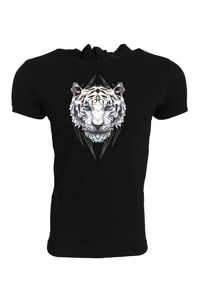 Raf Coll Tricou negru cu glugă cu imprimeu unisex