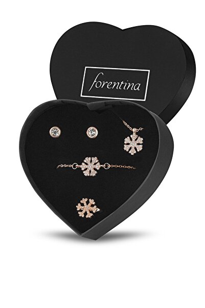 Forentina Rose Kar Tanesi Kolye Bileklik Yüzük Küpe Set - Ps125600tr