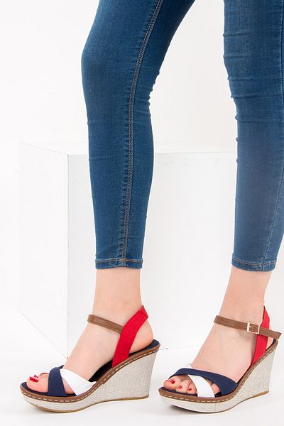 Fox Shoes Marineblaue, weiße, rote Damenschuhe mit Keilabsatz 9674040205