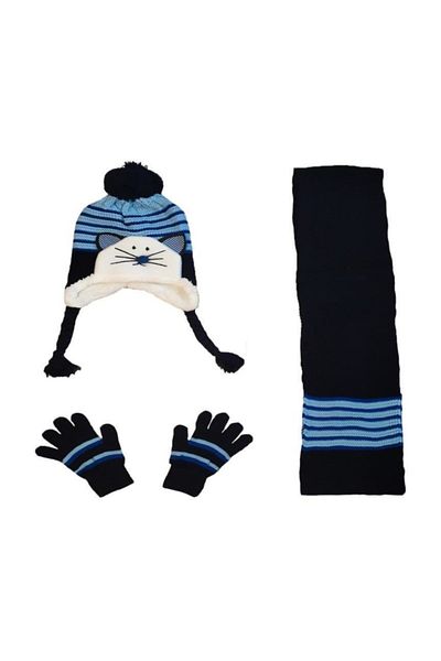 Fixman Blue Mouse 3-7 Years Old Children's Knitted Scarf Gloves Beanie Set