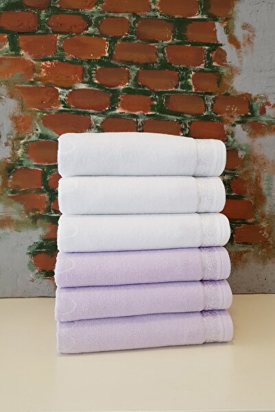 Özdilek منشفة ياسمين مطرزة 6 قطع أبيض - أرجواني