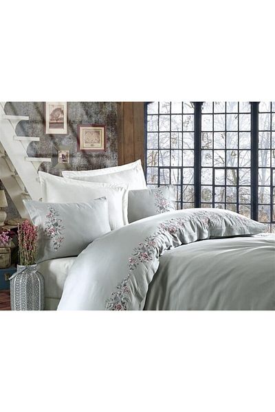 Dantela Cotton Satin Double Embroidered Duvet Cover Set - Efsa Maldiv