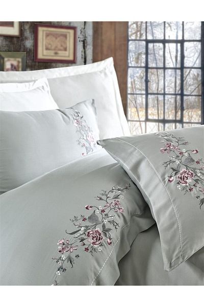 Dantela Cotton Satin Double Embroidered Duvet Cover Set - Efsa Maldiv