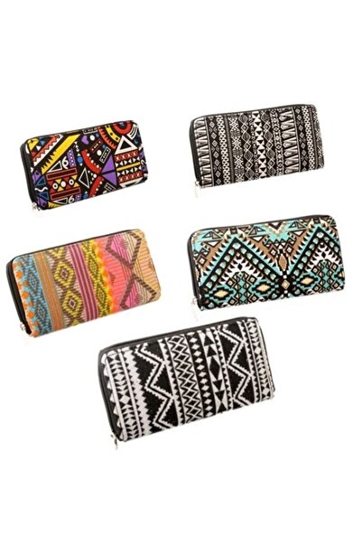 Elya Rüzgar Desenli Bohem Temalı Bayan Cüzdan 5'li Set