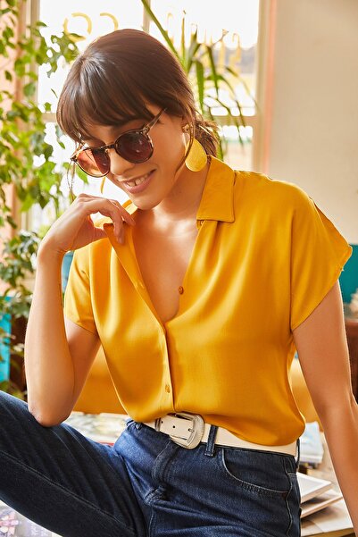 Olalook Dámská viskózová košile z hořčice Bat GML-19000617