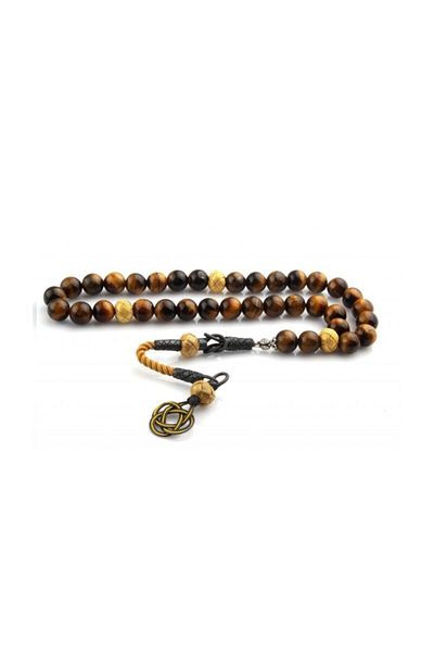 Tesbihsepetim Silver Kazaziyeli Tiger Model Rosary - Eye Stone
