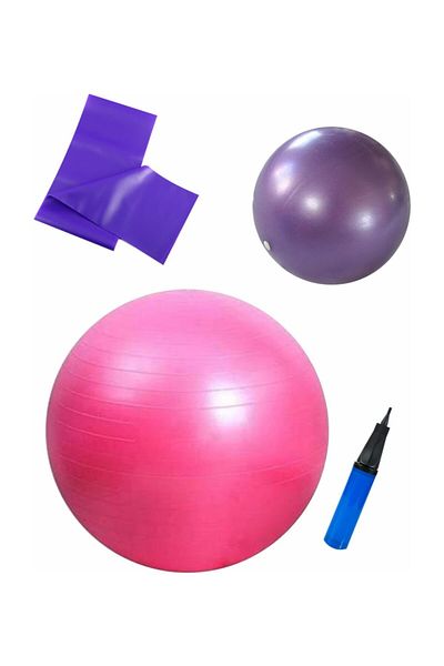 Povit 3-Piece Pilates Set - 65 cm Pink Ball + 25 cm Purple Ball + Purple Tape