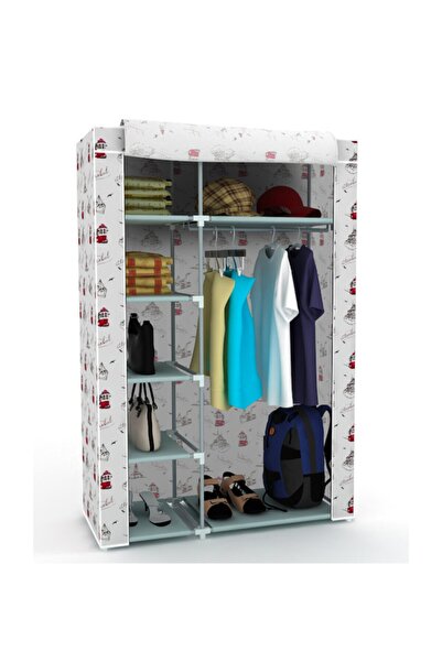 KalyonHome Tek Yandan Çok Raflı Çelik Profilli Bez Dolap Kumaş Gardırop