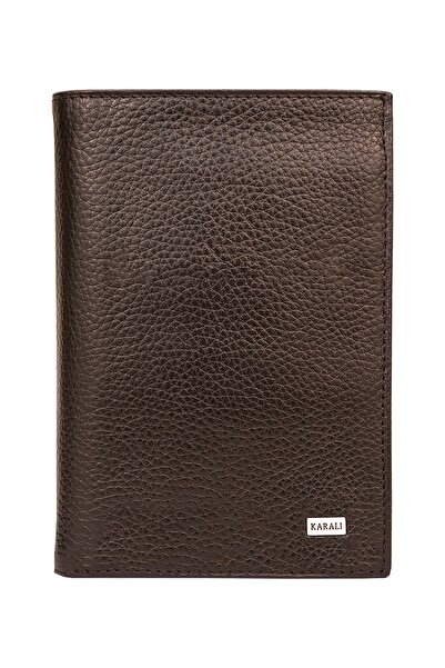 Karalı Deri Erkek Deri Büyük Kahverengi Karalı Cüzdan